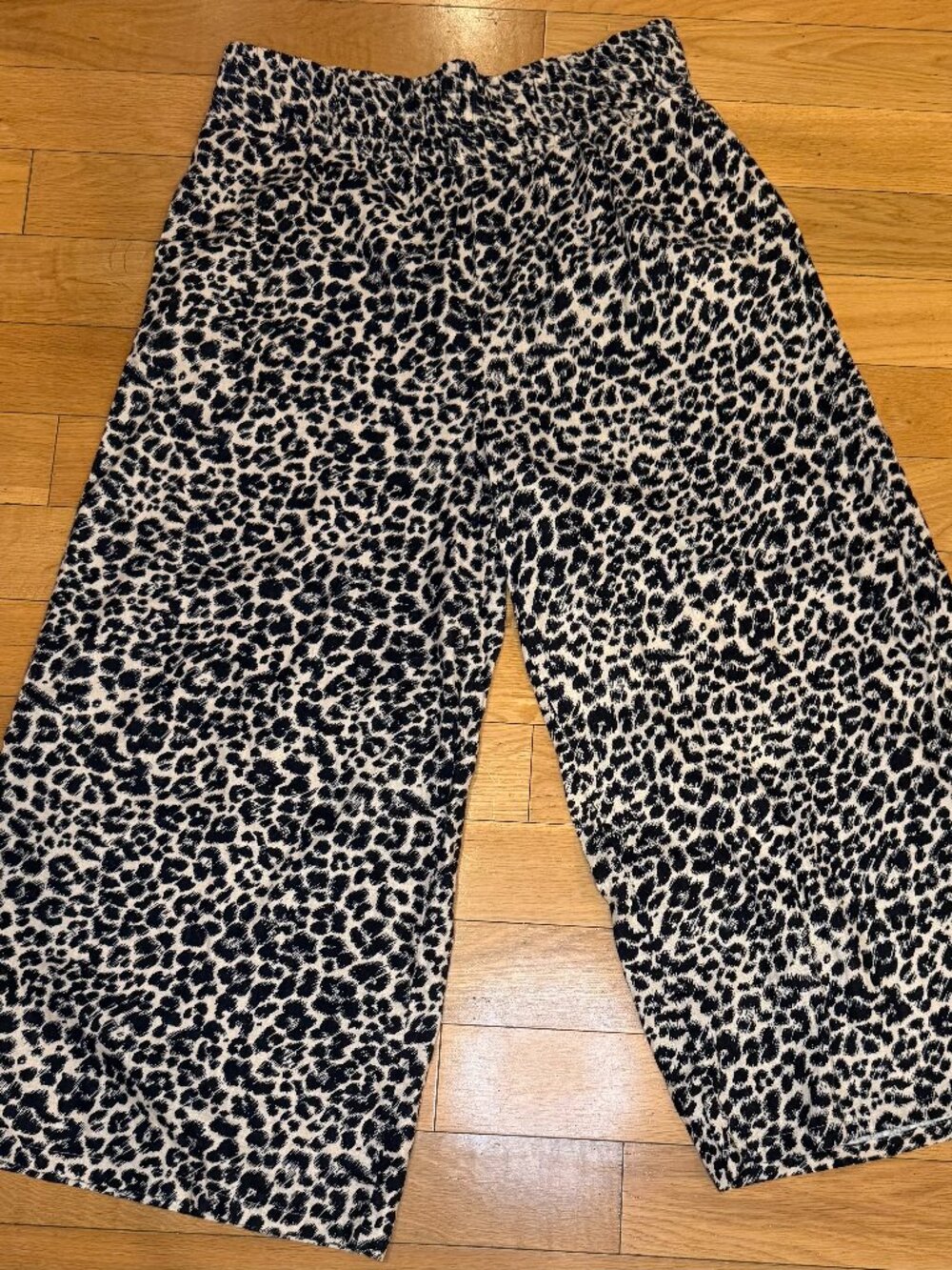 Anthropologie Wide Leg Leopard Linen Pants Elastic Waistband Large